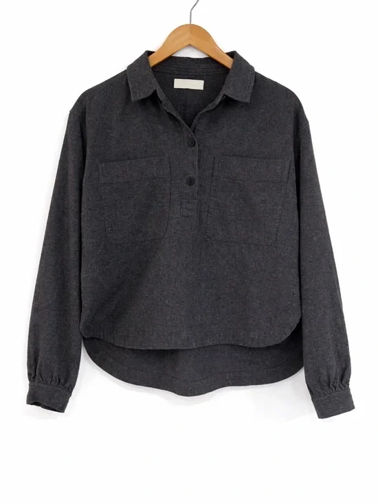 Everlane Organic Cotton Cropped Flannel Shirt | Charcoal | Size Small 🖤 - Picture 1 of 8